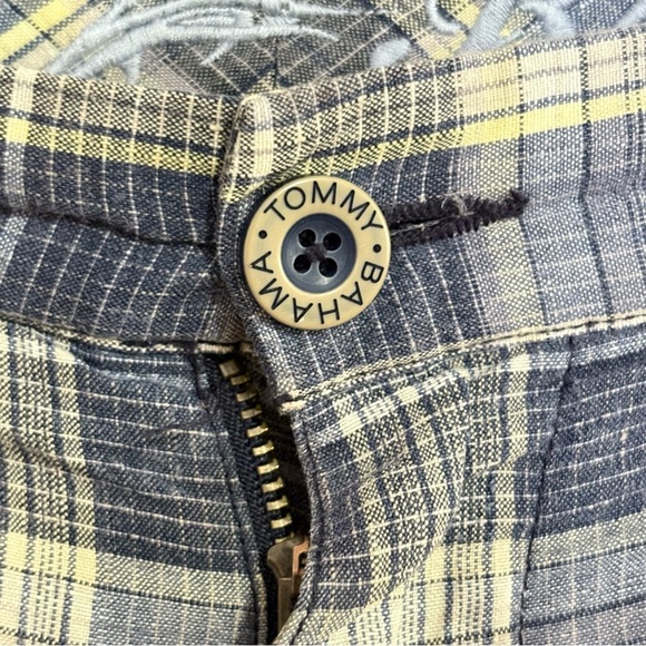 Vintage Tommy Bahama Blue Plaid Flat Front Shorts 75% Linen 25% Silk - Picture 8 of 15